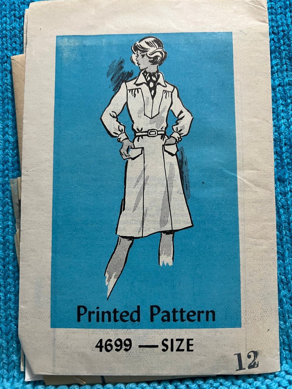 Sewing pattern 4699 shirt dress pockets 1970s size 12